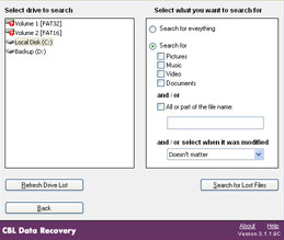 Recovering lost files - selecting what to search for